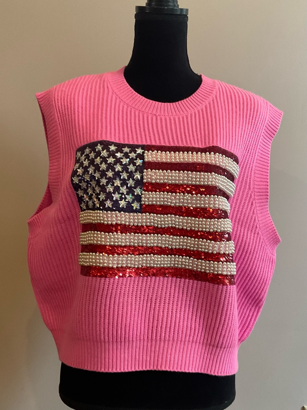 QUEEN OF SPARKLES Pink American Flag Sweater Vest - Picture 2 of 6